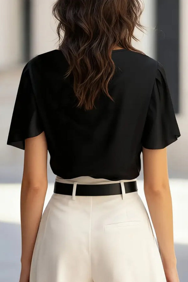 Satin Drape Short Sleeve Top – Casual Loose Fit