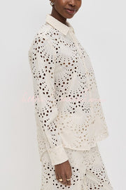 Embroidered Lace Long Sleeve Loose Blouse