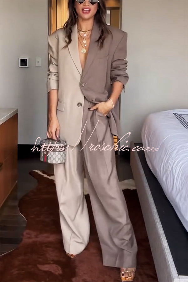Two-Tone Oversized Blazer and Wide-Leg Pants Set