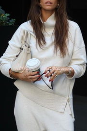 Soft Turtleneck Sweatshirt & Elastic Waist Pants Lounge Set