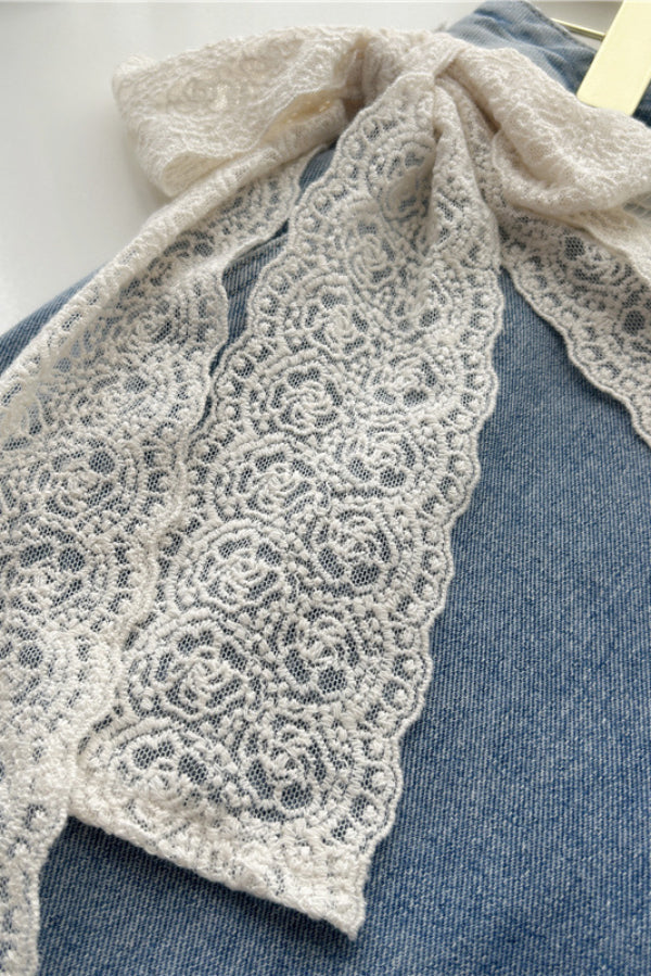 French Lace Triangle Scarf Belt with Long Tie