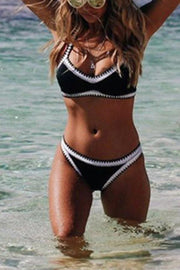 Embroidered Trim Bikini Set | Slim-Fit Vacation Swimwear