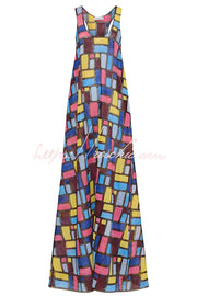 Color-block Plaid Print Sleeveless Maxi Dress – Loose Fit