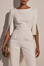 Beaded Round Neck Slim Fit Jumpsuit – Half Sleeve