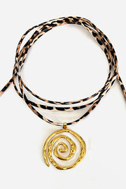 Leopard Print Leather Cord Spiral Stainless Steel Necklace