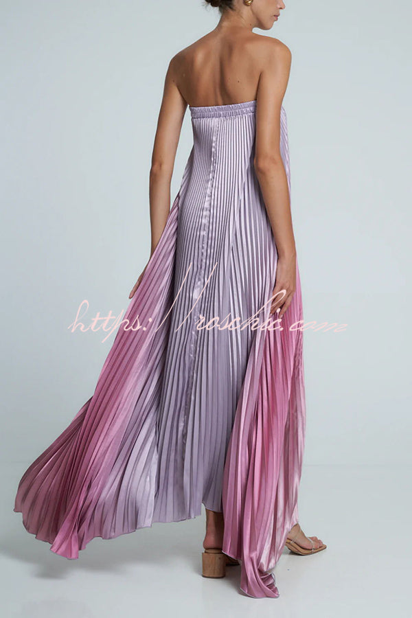 Satin Pleated Strapless Maxi Dress – A-Line Gown