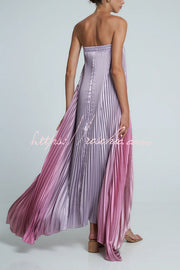 Satin Pleated Strapless Maxi Dress – A-Line Gown