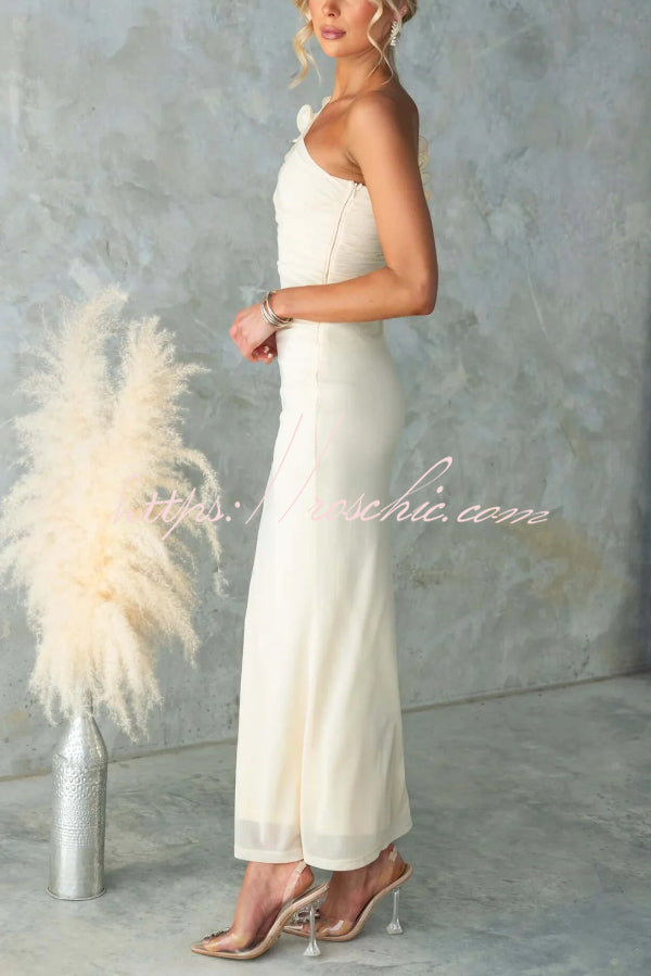 One-Shoulder Mesh Maxi Dress – Slim Fit Party Dress