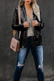 Women's Long Sleeve Sequin Blazer with Lapel
