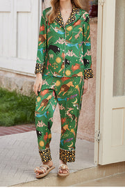 Green Constellation Print Loose Long Sleeve Two-Piece Set