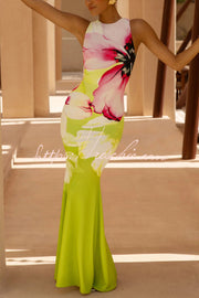 Floral Print Sleeveless Fishtail Maxi Dress | Slim Fit