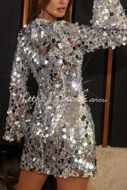 Sequin Long Bell Sleeve Mini Dress – Party & Holiday