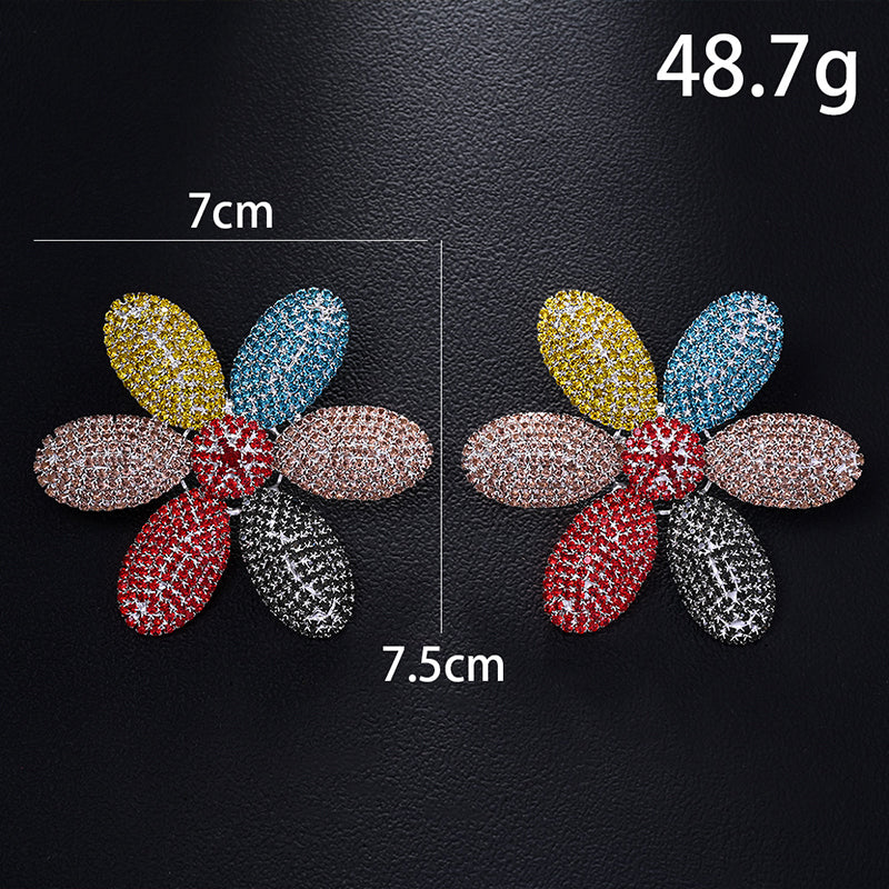 Rhinestone Flower Stud Earrings – Colorful Crystal
