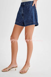 High Waist Relaxed Fit Denim Shorts with Button Fly