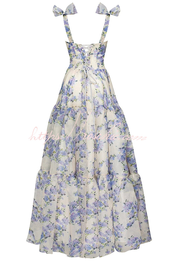 Organza Floral Print Sweetheart Maxi Dress – Sleeveless