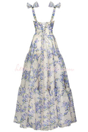 Organza Floral Print Sweetheart Maxi Dress – Sleeveless