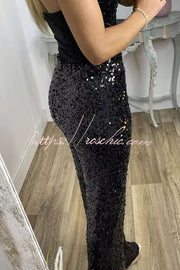 Sequin Wide Leg Pants High Rise Elastic Waist Party
