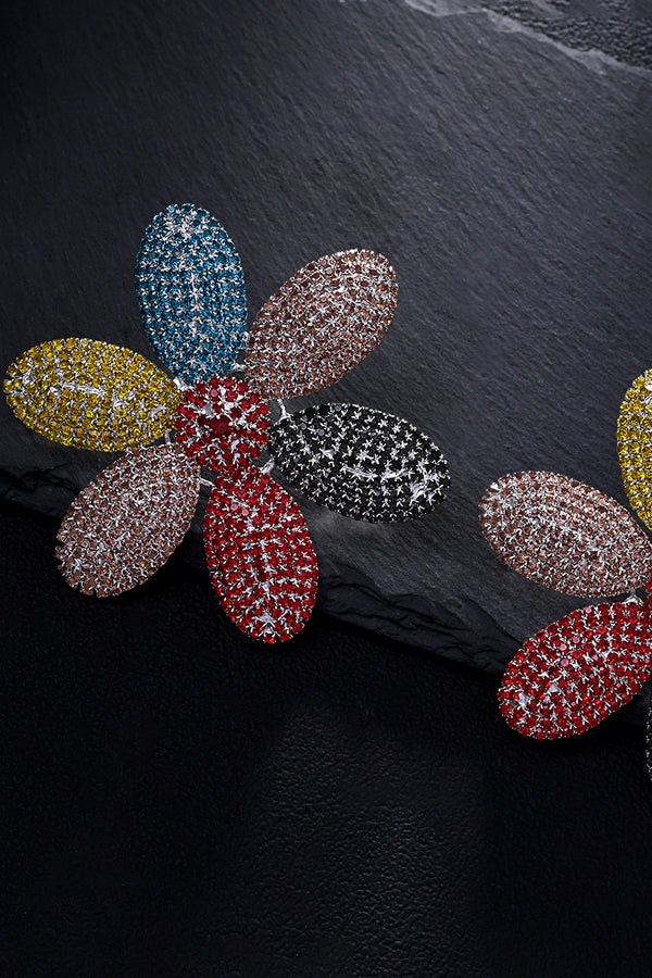 Rhinestone Flower Stud Earrings – Colorful Crystal
