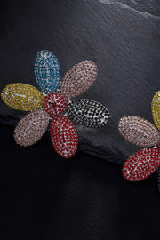 Rhinestone Flower Stud Earrings – Colorful Crystal