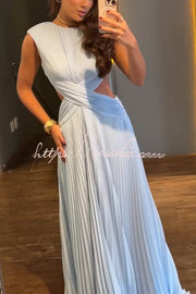 Pleated Chiffon Crossover Cutout Open Back Maxi Dress