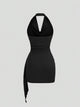 Women's Fashion Solid Color Ruched Halter Fit Dress, Casual Office Wear, Elegant Backless Design, Perfect for Daily Wear, Stylish, Chic and Comfortable Dress