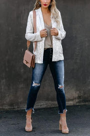 Women's Long Sleeve Sequin Blazer with Lapel