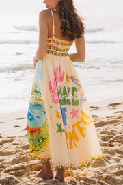 Printed Spaghetti Strap Pleated Maxi Dress – Vacation Style