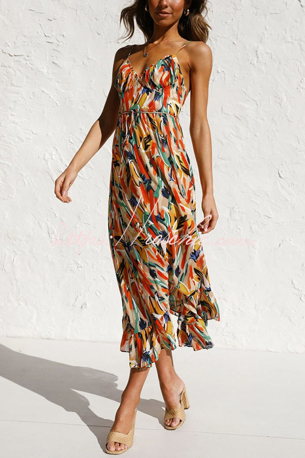 Colorful Printed Midi Dress – Sleeveless Vacation Style