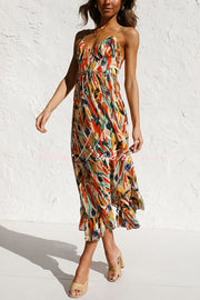Colorful Printed Midi Dress – Sleeveless Vacation Style