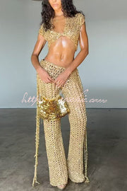 Sequin Knit Crop Top & Beaded Waist Pants Set
