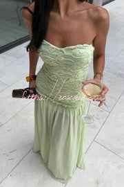 Floral Chiffon Strapless Maxi Dress – Off Shoulder Party Gown