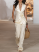 Ivory Satin Sleeveless Top and Trousers Pants Set