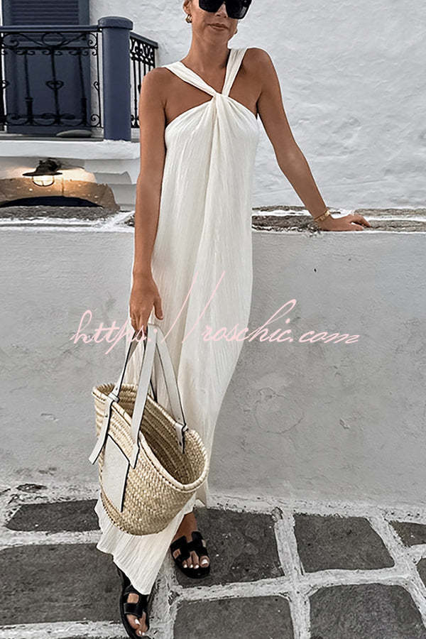 Linen Blend Halter Maxi Dress – Vacation Loose Fit