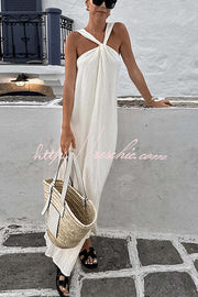 Linen Blend Halter Maxi Dress – Vacation Loose Fit