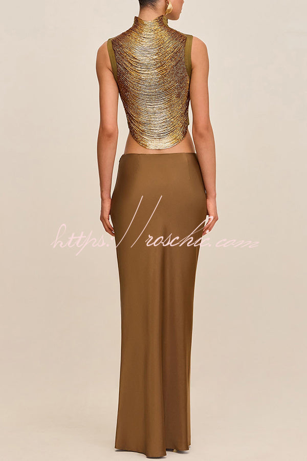 Glossy Arc Tassel High Neck Tank Top | Party Wear