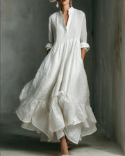 Pleated Bell-Sleeve Maxi Dress