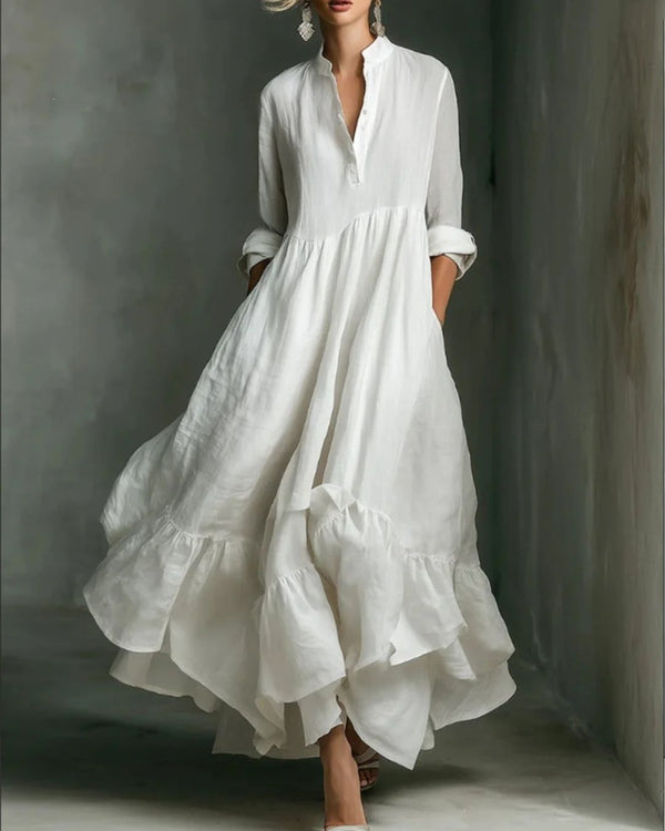 Pleated Bell-Sleeve Maxi Dress
