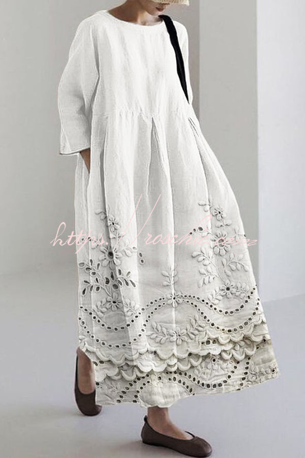 Robe Maxi Imprimée - Col Rond Manches Longues Coupe Ample