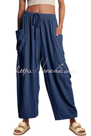 Linen Blend Drawstring Pants with Pockets – Loose Fit