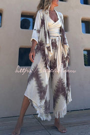 Cache-maillot kimono en mélange de lin tie-dye