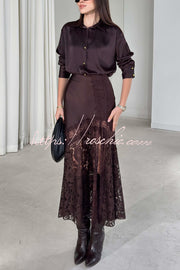 Silk Satin & Lace Spliced Maxi Skirt | Elegant Vacation Style