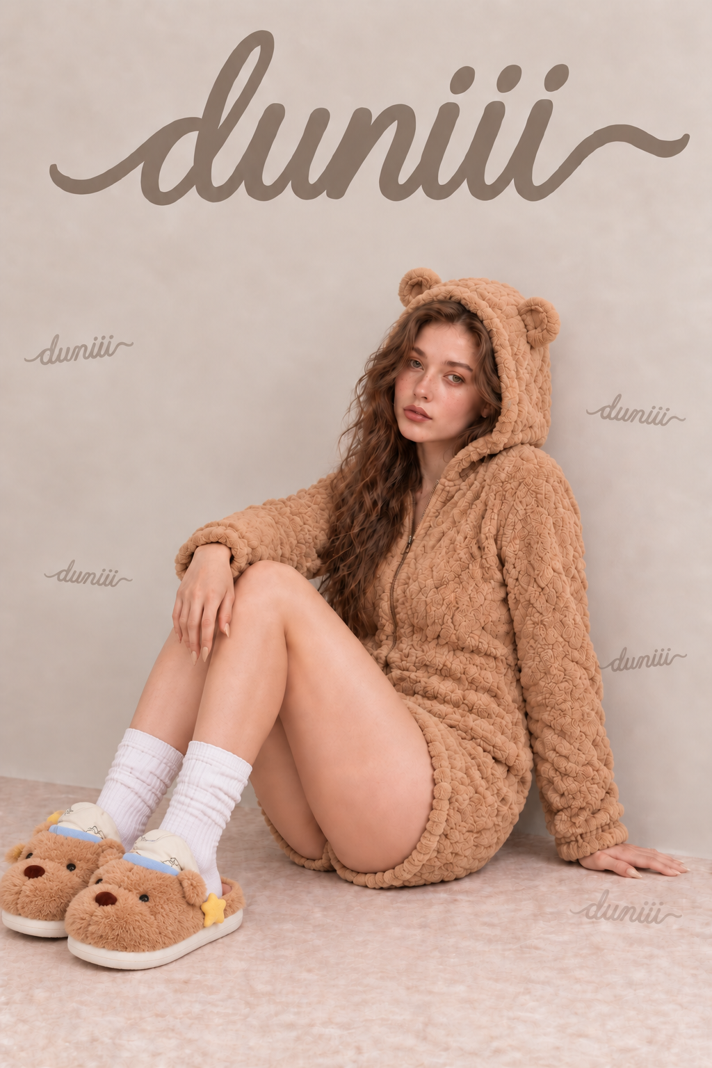 Duniii Original Teddy Bear Plush Hooded Romper
