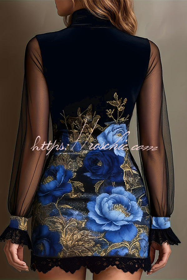 Sheer Mock Neck Long Velvet Dress – Loose Vacation Fit