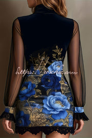 Sheer Mock Neck Long Velvet Dress – Loose Vacation Fit