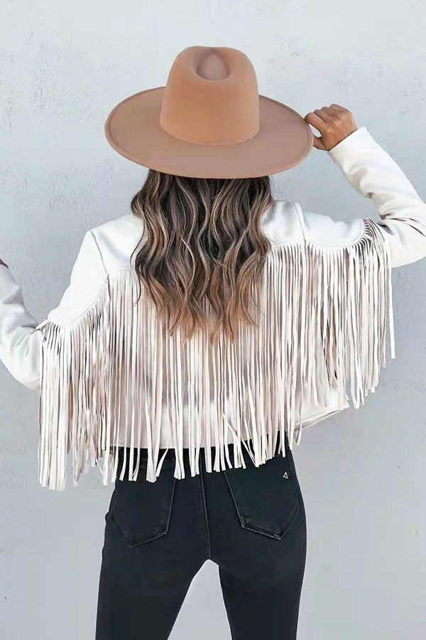 Cropped Faux Suede Jacket with Fringe Detail