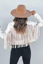 Cropped Faux Suede Jacket with Fringe Detail