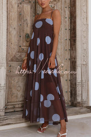 Polka Dot Mesh Maxi Dress | Spaghetti Strap Square Neck