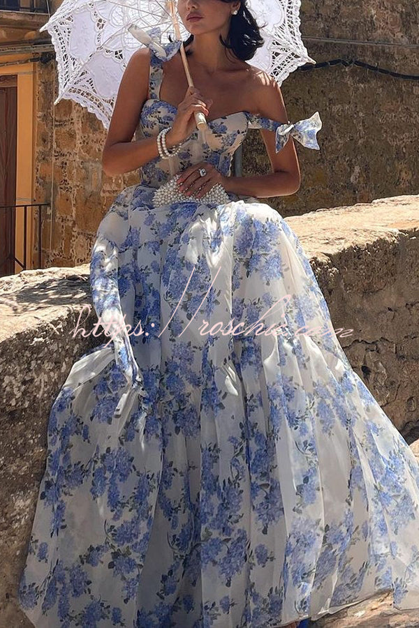 Organza Floral Print Sweetheart Maxi Dress – Sleeveless