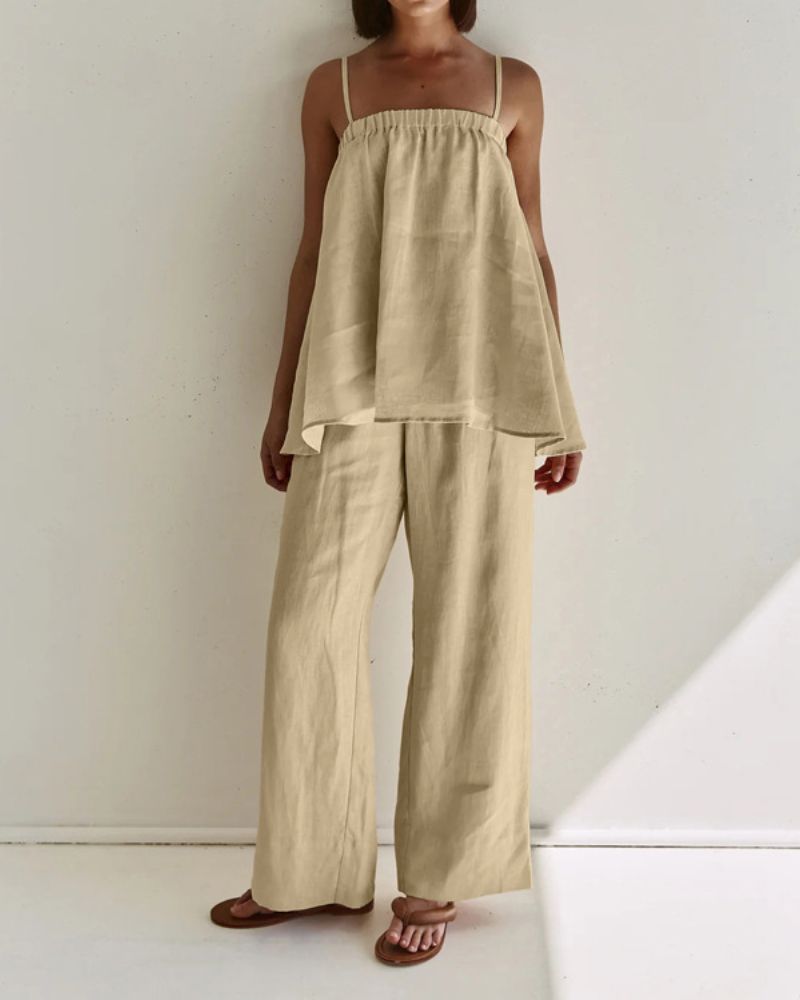Puff Cami & Wide-Leg Pants Set