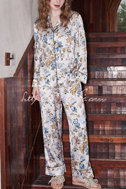 White Begonia Printed Long Sleeve Two-Piece Set